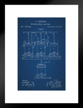 Brewing Beer and Ale Louis Pasteur 1873 Official Patent Blueprint Homebrew Fermentation Tanks Drinking Alcohol Keg Party Decoration Matted Framed Art Wall Decor 20x26