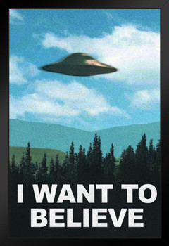 I Want To Believe TV Show UFO Flying In Sky Scifi Poster Vivid Color Blue Sky Aliens TV Show Scary Horror Stand or Hang Wood Frame Display 9x13