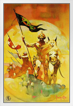 Frank Frazetta New World Science Fiction Fantasy Artwork Artist SciFi Planet Retro Vintage Classic Comic Book Cover 1970s Warriors White Wood Framed Poster 14x20