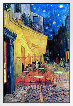 Vincent Van Gogh Cafe Terrace At Night Van Gogh Wall Art Impressionist Painting Style Cafe Town Wall Decor Landscape Night Sky Poster Starry Night Decor Fine Art White Wood Framed Art Poster 14x20