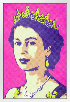 Queen Elizabeth II Portrait Pop White Wood Framed Poster 14x20