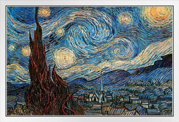 The Starry Night 1889 By Vincent Van Gogh Van Gogh Wall Art Impressionist Painting Style Nature Forest Wall Decor Night Sky Poster Starry Night Decor Fine Art White Wood Framed Art Poster 20x14