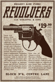 Vintage Victorian Style Revolver Handgun Advertisement Thick Paper Sign Print Picture 8x12