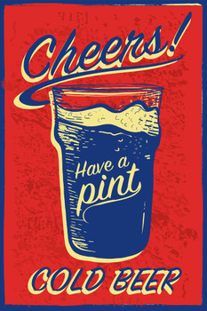 Cheers Have a Pint Cold Beer Retro Cool Wall Decor Art Print Poster 12x18