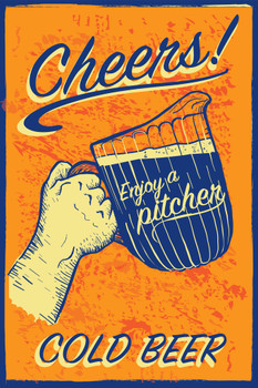 Cheers Enjoy a Pitcher of Cold Beer Retro Cool Wall Decor Art Print Poster 12x18