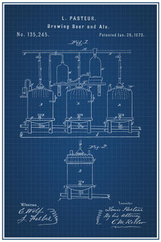 Laminated Brewing Beer and Ale Louis Pasteur 1873 Official Patent Blueprint Homebrew Fermentation Tanks Drinking Alcohol Keg Party Decoration Poster Dry Erase Sign 24x36