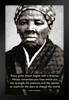 Harriet Tubman Change The World Quote Face Photo Motivational Inspirational Teamwork Inspire Quotation Gratitude Positivity Support Motivate Sign Good Vibes Black Wood Framed Art Poster 14x20