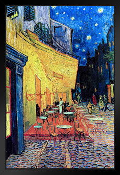 Vincent Van Gogh Cafe Terrace At Night Van Gogh Wall Art Impressionist Painting Style Cafe Town Wall Decor Landscape Night Sky Poster Starry Night Decor Fine Art Black Wood Framed Art Poster 14x20