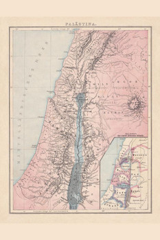 Palestine Antique Map German Language Poster Twelve Tribes of Israel Historical Middle East Geography Map Cool Huge Large Giant Poster Art 36x54