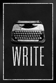 Write Retro Manual Typewriter Writer Poster Black White Author Writing Inspirational Motivational Black Wood Framed Art Poster 14x20