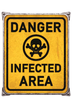 Laminated Danger Infected Area Skull and Crossbones Poison Warning Poster Dry Erase Sign 12x18