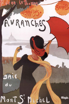 Laminated Albert Bergevin Avranches Baie du Mont St Michel 1910 Vintage Ad French Travel Advertisement Woman With Umbrella Poster Dry Erase Sign 24x36