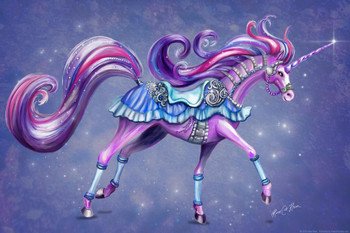 Laminated Purple Carousel Horse Unicorn by Rose Khan Poster Dry Erase Sign 24x36