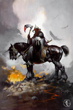 Death Dealer by Frank Frazetta Poster Viking On Horse Horseback Bloody Axe Gothic Fantasy Wall Art Thick Paper Sign Print Picture 8x12