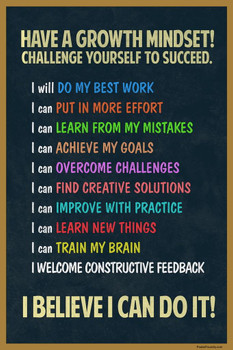 Growth Mindset Poster For Classroom Decoration Motivational Class Rules Bright Chalkboard Decor Theme Thick Paper Sign Print Picture 8x12