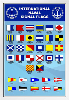 International Naval Signal Flags Reference Chart White Wood Framed Poster 14x20