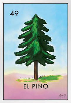 49 El Pino Pine Tree Loteria Card Mexican Bingo Lottery White Wood Framed Poster 14x20