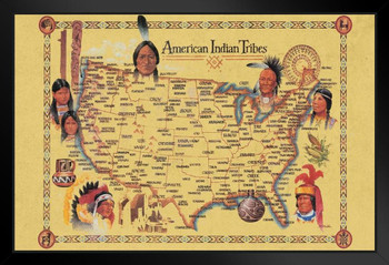 Native American Art Decor Tribes Map Posters Wall Art Posters For Classroom Education Heritage Month Decorations Cultural History Picture Modern Wood Frame Display 13x9