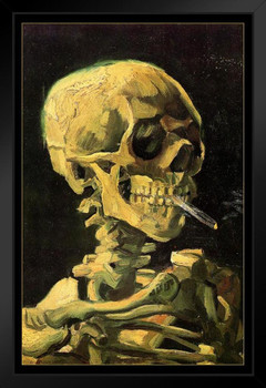 Vincent Van Gogh Skull Of A Skeleton With Cigarette Painting Poster 1885 Impressionist Portrait Style Fine Art Home Decor Realism Dark Decorative Stand or Hang Wood Frame Display 9x13