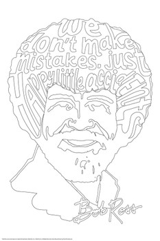 Bob Ross We Dont Make Mistakes Just Happy Accidents Coloring Poster For Adults Relaxation Activity Color Your Own Arts and Crafts Cool Wall Decor Art Print Poster 24x36