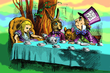 Alice in Wonderland Mad Hatter Tea Party Psychedelic Trippy Aesthetic Cool Wall Decor Art Print Poster 24x36