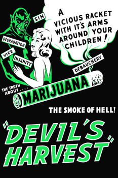Devils Harvest Marijuana Blacklight Poster Classic Retro Trippy Flocked Felt Velvet UV Black Light Reactive Psychedelic Propaganda Vintage Movie Weed Stoner 420 Cannabis Cool Wall Decor 24x36