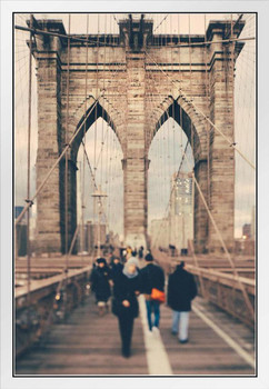 Brooklyn Bridge New York City Vintage Photo Photograph White Wood Framed Poster 14x20