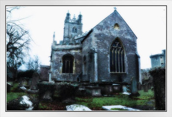 Old Chapel and Cemetery Bristol United Kingdom Photo Photograph White Wood Framed Poster 20x14