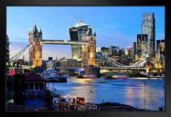 City of London Skyline Tower Bridge Thames River Photo Photograph Art Print Stand or Hang Wood Frame Display 13x9