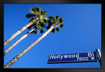 Hollywood Boulevard Street Sign and Palm Trees Los Angeles California Photo Photograph Art Print Stand or Hang Wood Frame Display 13x9