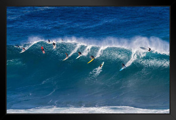 Surfers Riding Wave Hawaii Surfing Photo Photograph Summer Beach Surfboard Art Print Stand or Hang Wood Frame Display 9x13