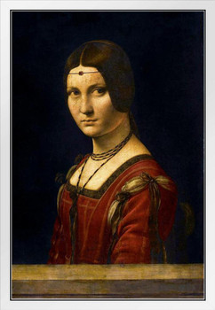 Leonardo da Vinci Portrait of a Woman Oil On Panel Painting Art White Wood Framed Poster 14x20