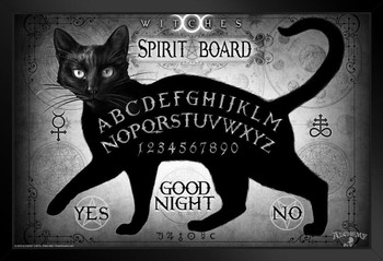 Black Cat Witches Spirit Board Alchemy of England Spooky Witchy Gothic Ghost Communication Supernatural Spirits Stand or Hang Wood Frame Display 9x13