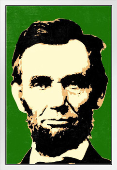 Pop Art Abraham Lincoln Green White Wood Framed Poster 14x20