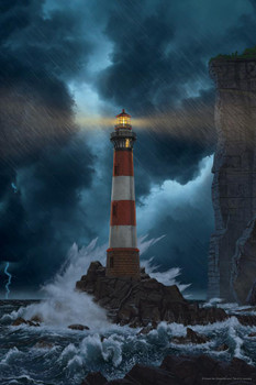 Unbreakable Lighthouse Stormy Seas by Vincent Hie Nature Print Stretched Canvas Wall Art 16x24 inch