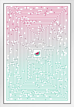 Ultimate Watermelon Maze Poster For Kids or Adults Family Activity Creative Fun Children Cute Social Distancing Indoor Game White Wood Framed Art Poster 14x20