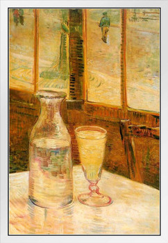 Vincent Van Gogh Absinthe Still Life Poster Absinthe With Carafe On Table 1887 Impressionist Painting White Wood Framed Art Poster 14x20