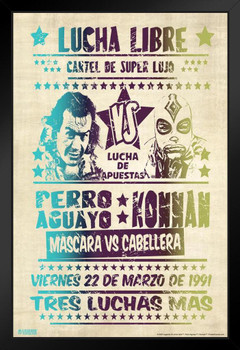 Perro Aguayo vs Konnan 1991 Retro Match Blue Legends of Lucha Libre Luchador Wrestler Mexican Wrestling Art Print Stand or Hang Wood Frame Display 9x13