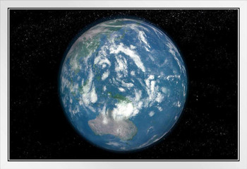 Planet Earth Digitally Generated Illustration White Wood Framed Poster 20x14