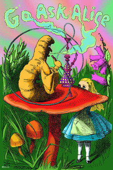 Laminated Alice in Wonderland Go Ask Alice Caterpillar Smoking Hookah Retro Vintage Psychedelic Trippy Aesthetic Indie Room Decor Stoner Room Decor Mushroom Poster Dry Erase Wall Art 24x36