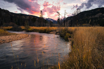 Sunset Over Big Thompson River Rocky Mountains Photo Photograph Cool Wall Decor Art Print Poster 18x12