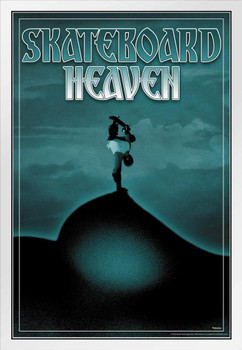 Skateboard Heaven Boobs Funny White Wood Framed Poster 14x20