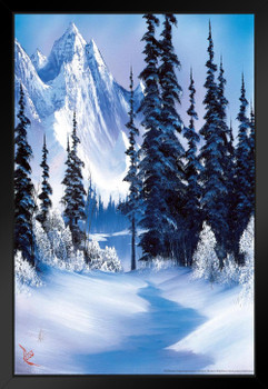 Bob Ross Winter Mountain Art Print Painting Bob Ross Poster Bob Ross Collection Bob Art Paintings Happy Accidents Bob Ross Print Decor Mountains Painting Black Wood Framed Art Poster 14x20