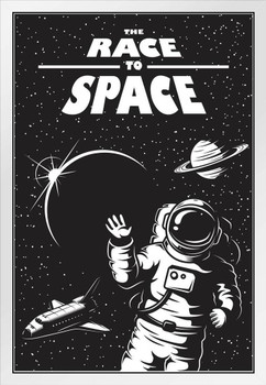 The Race To Space White Wood Framed Poster 14x20