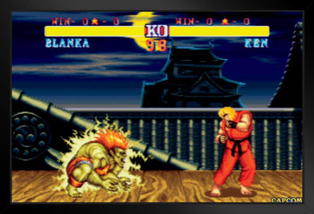 Street Fighter 2 Ken vs Blanka CAPCOM Classic Vintage Retro 90s Video Game Merchandise Gamer Fighting Stand or Hang Wood Frame Display 9x13