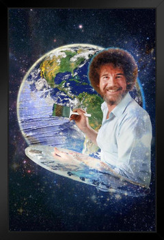 Bob Ross Painting the Earth Planet Space Universe Awesome Funny Art Print Stand or Hang Wood Frame Display 9x13