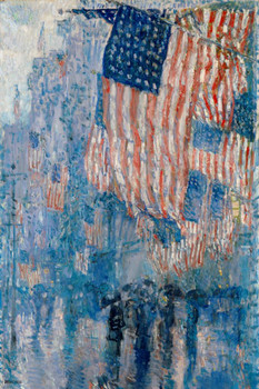 Avenue In Rain Childe Hassam 1917 Vintage American Flags Painting Historical Patriotic Oval Office USA United States Thick Paper Sign Print Picture 8x12