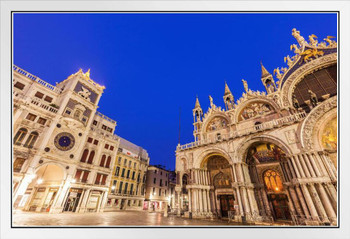 St Marks Clock Tower and Basilica in Venice Italy Photo Photograph White Wood Framed Poster 20x14