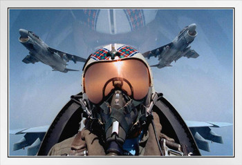 Military Jet Aircraft Pilot In Cockpit Close Up Photo Photograph White Wood Framed Poster 20x14