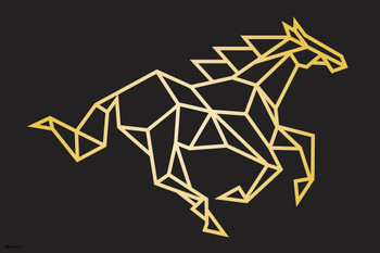 Laminated Horse Black and Gold Polygon Art Modern Decor Bedroom Living Room Apartment Dorm Room Poster Dry Erase Sign 24x36